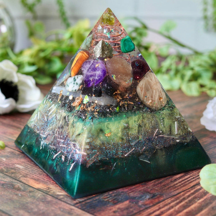 Orgonite Pyramid: Citrine, Pyrite & Tiger's Eye - EMF Protection