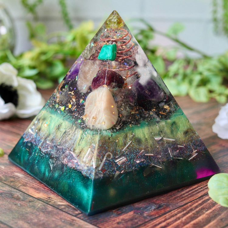 Orgonite Pyramid: Citrine, Pyrite & Tiger's Eye - EMF Protection