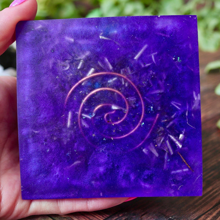 Blue & Purple Orgonite Pyramid: Crystal Energy Generator, EMF Protection Psychic Activation