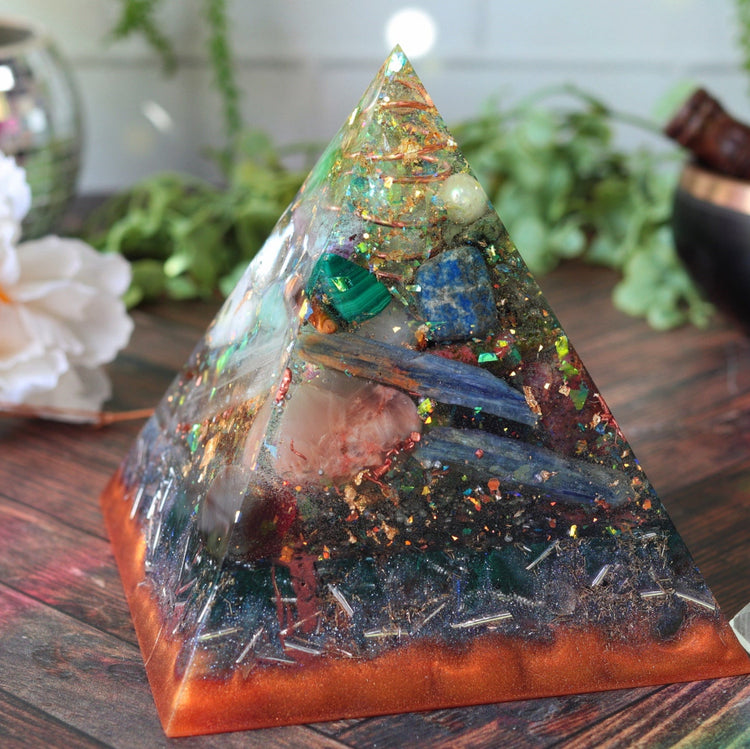 Healing Orgonite Pyramid: 30+ Crystals, EMF Protection, Reiki Tool