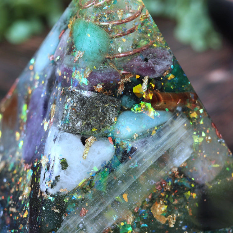 Healing Orgonite Pyramid: 30+ Crystals, EMF Protection, Reiki Tool