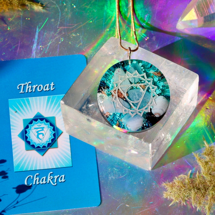 Handmade Orgonite Crystal Necklace – Quartz & Blue Lace Agate Throat Chakra Pendant