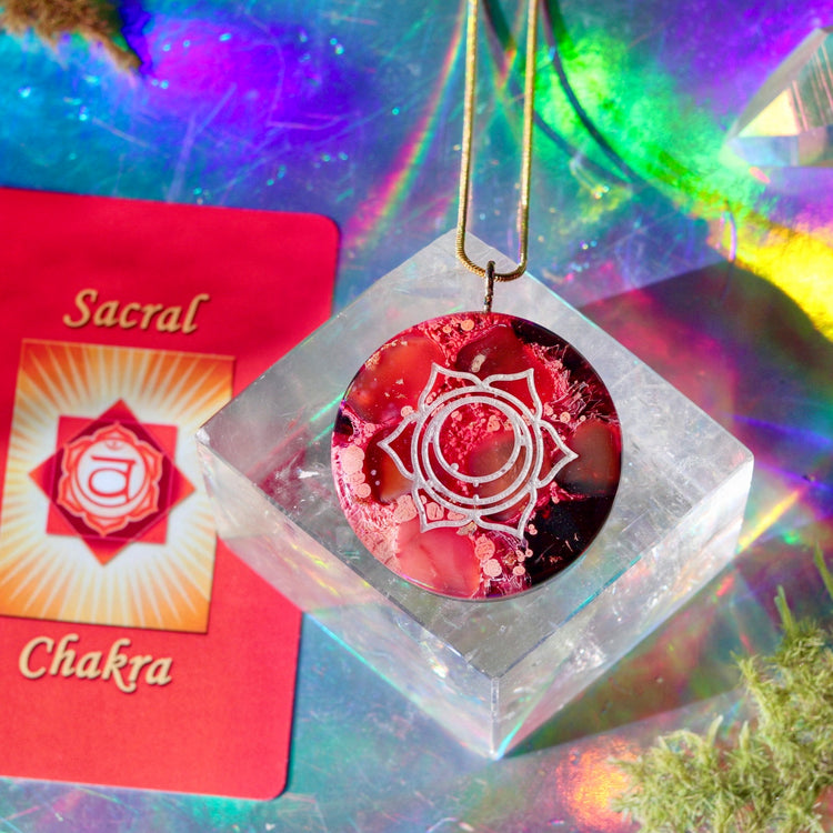 Handmade Orgonite Crystal Necklace – Quartz, Sunstone & Carnelian Sacral Chakra Pendant