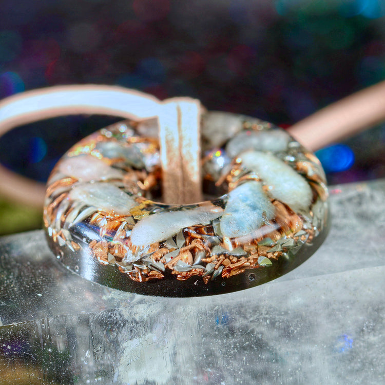 Aquamarine Orgonite Donut Pendant with Quartz & Copper