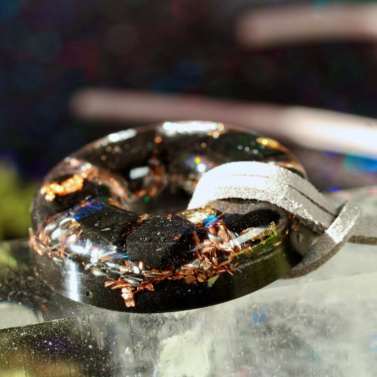 Shungite Orgonite Donut Pendant with Quartz & Copper