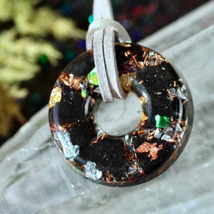 Shungite Orgonite Donut Pendant with Quartz & Copper