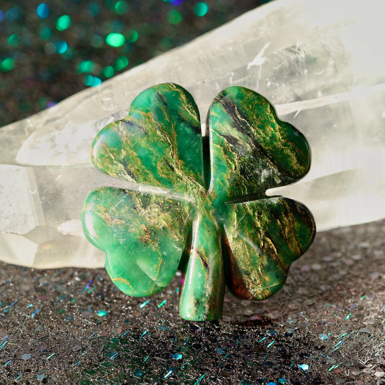 Emerald Four Leaf Clover Crystal Carving