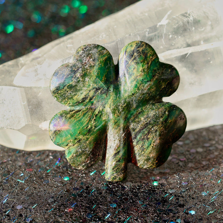 Emerald Four Leaf Clover Crystal Carving