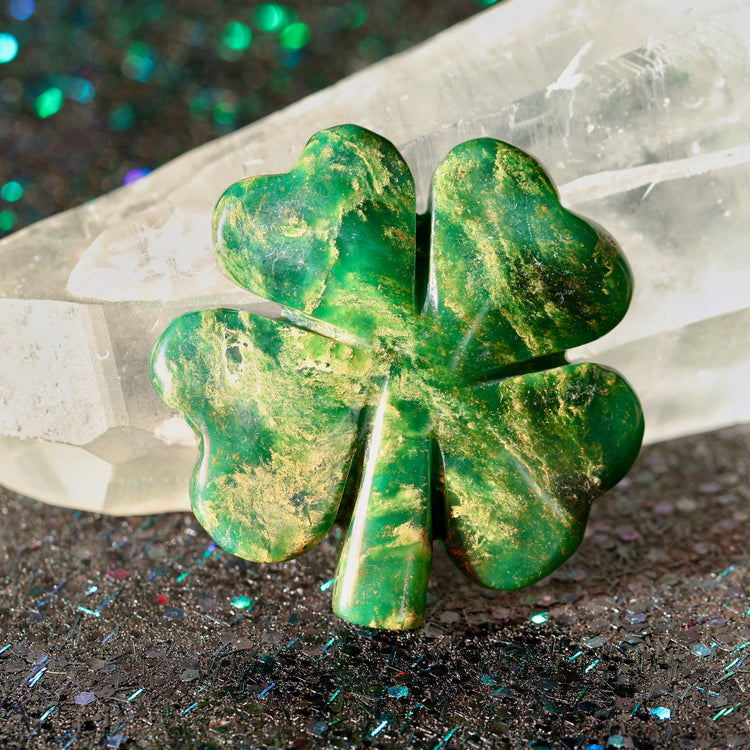 Emerald Four Leaf Clover Crystal Carving