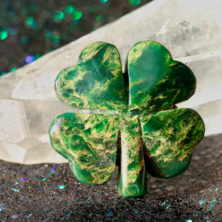 Emerald Four Leaf Clover Crystal Carving