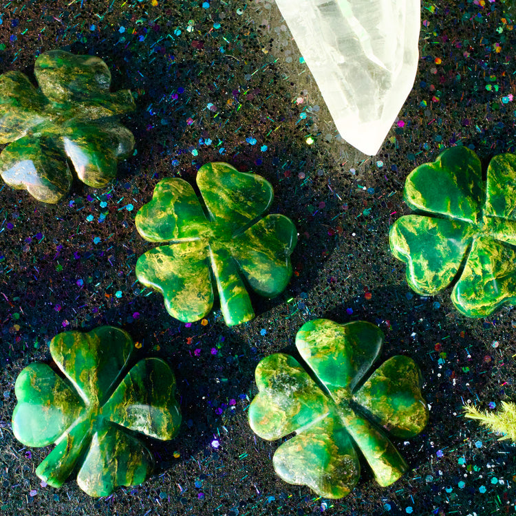 Emerald Four Leaf Clover Crystal Carving