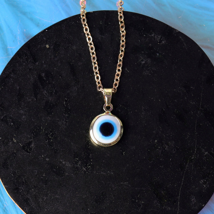 Small White Evil Eye Gold Necklace for Protection