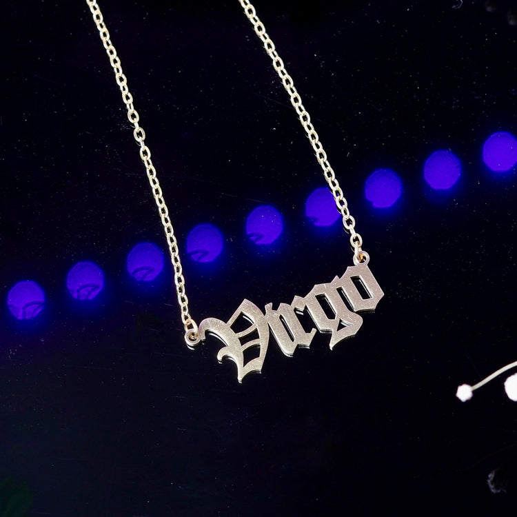 Gold Zodiac Script Pendant Astrology Necklace