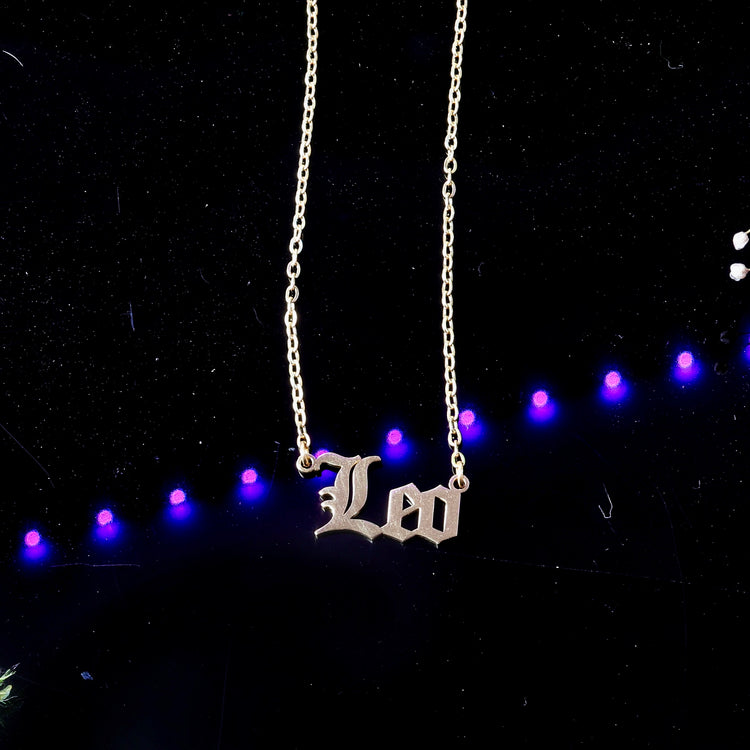 Gold Zodiac Script Pendant Astrology Necklace