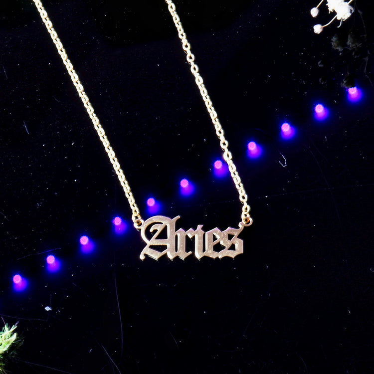 Gold Zodiac Script Pendant Astrology Necklace
