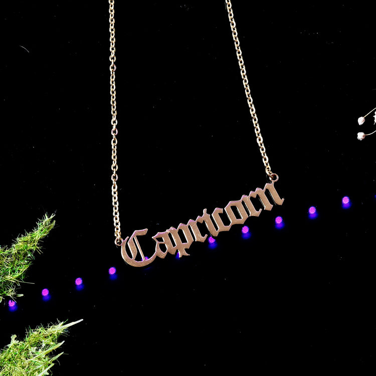 Gold Zodiac Script Pendant Astrology Necklace