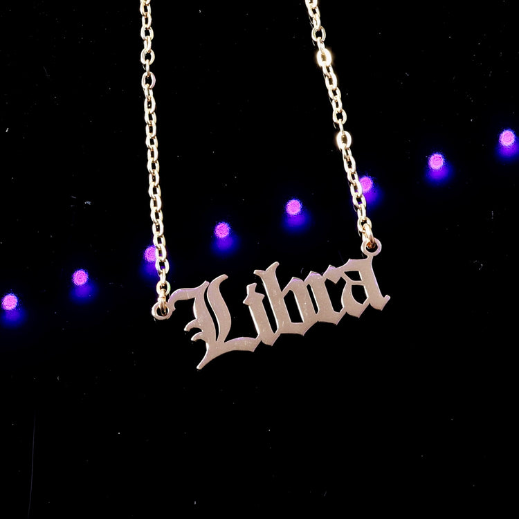 Gold Zodiac Script Pendant Astrology Necklace