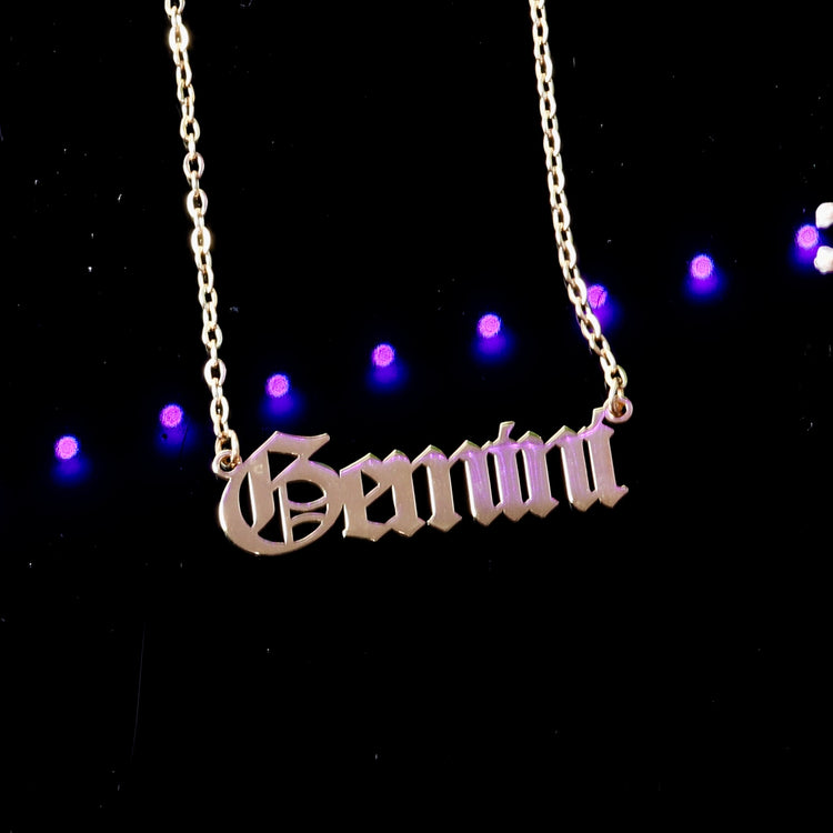 Gold Zodiac Script Pendant Astrology Necklace