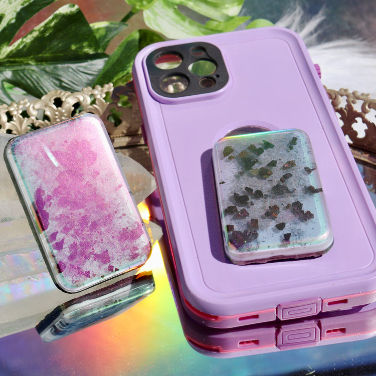Pink Color Shift Orgonite® EMF Blocker: Shungite Cell Phone Accessory