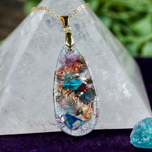 Orgonite Pendant Necklace with Shungite, Quartz & Blue Sapphire