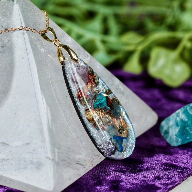 Orgonite Pendant Necklace with Shungite, Quartz & Blue Sapphire