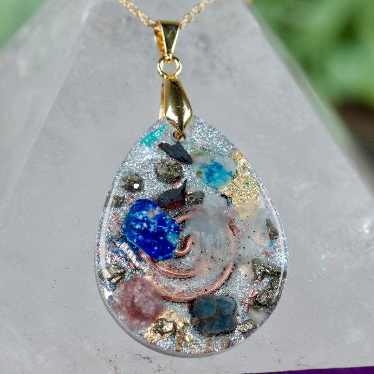Orgonite Pendant Necklace with Shungite, Quartz & Blue Sapphire