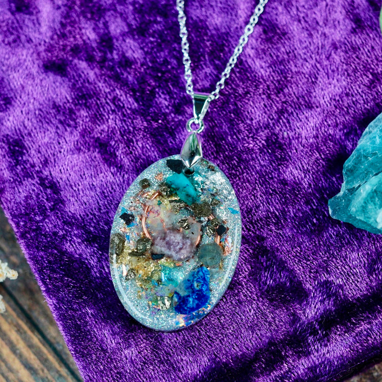 Orgonite Pendant Necklace with Shungite, Quartz & Blue Sapphire