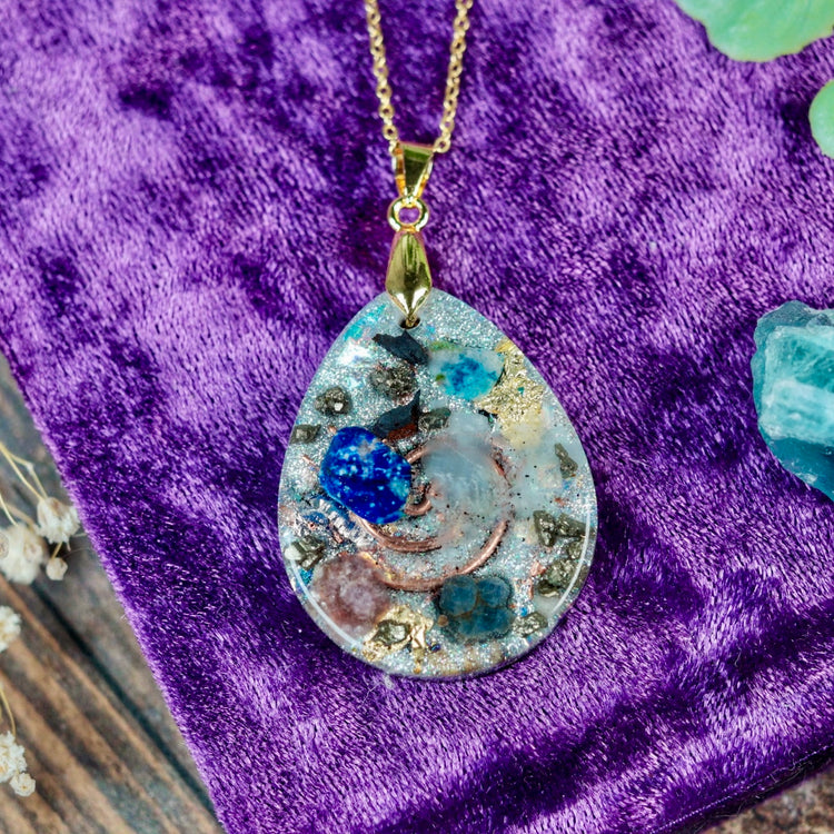 Orgonite Pendant Necklace with Shungite, Quartz & Blue Sapphire