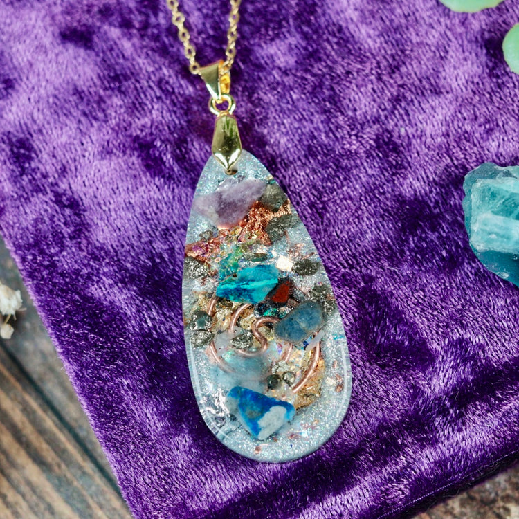 Orgonite Pendant Necklace with Shungite, Quartz & Blue Sapphire