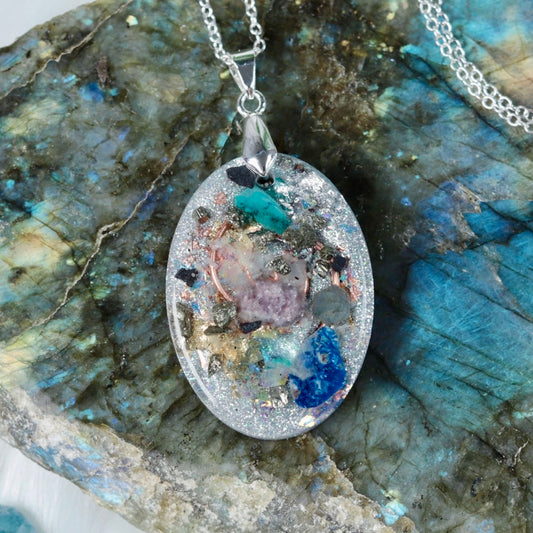 Orgonite Pendant Necklace with Shungite, Quartz & Blue Sapphire
