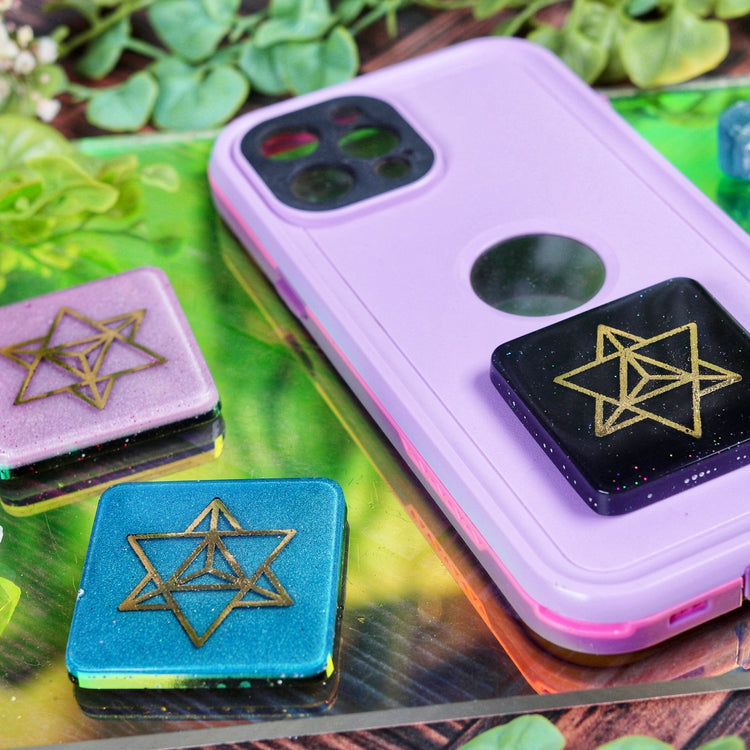 Orgonite Cell Phone Sticker with Gold Metatron Symbol for EMF Protection