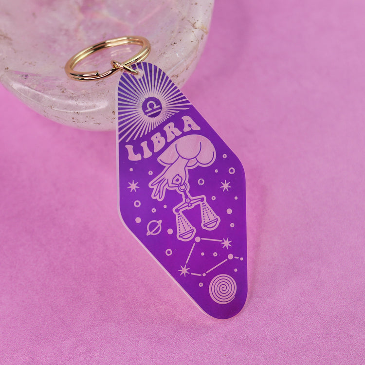 Iridescent Astrology Keychain w/ Zodiac Signs