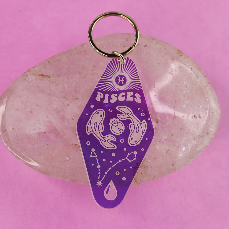 Iridescent Astrology Keychain w/ Zodiac Signs
