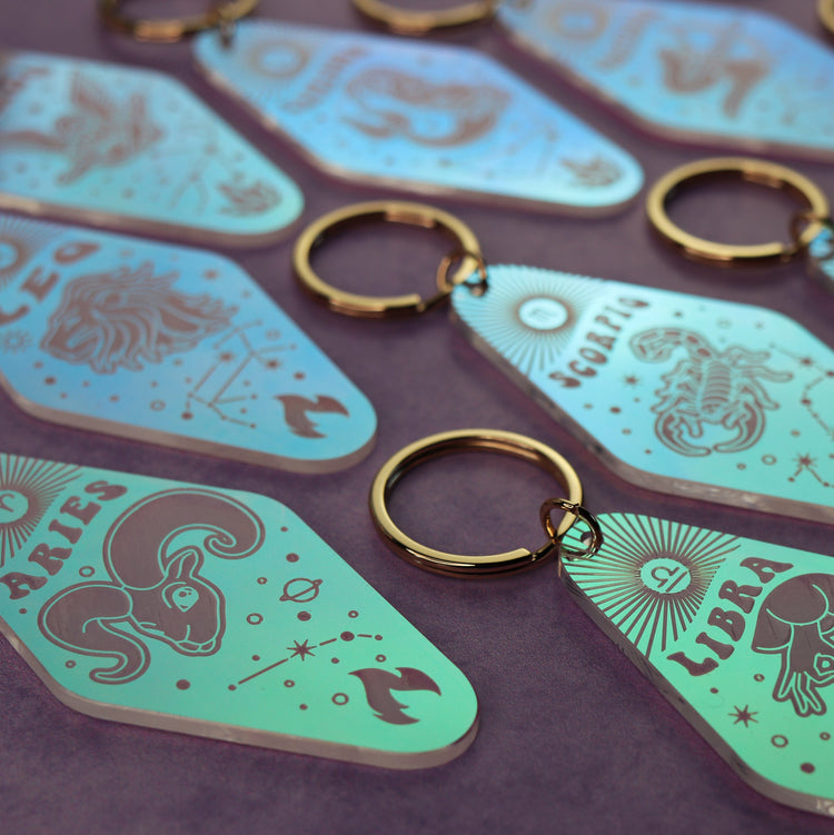 Iridescent Astrology Keychain w/ Zodiac Signs