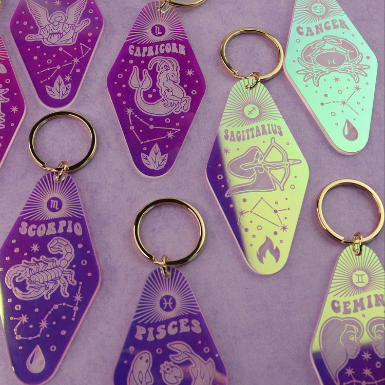 Iridescent Astrology Keychain w/ Zodiac Signs