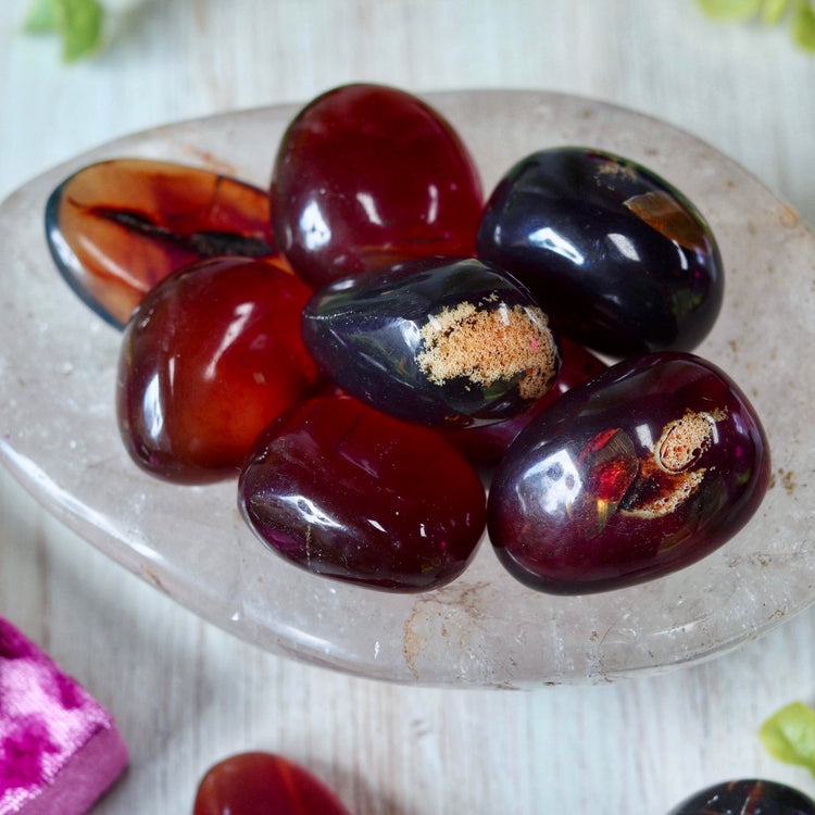 Red Amber Polished Tumbled Crystal Pocket Stone