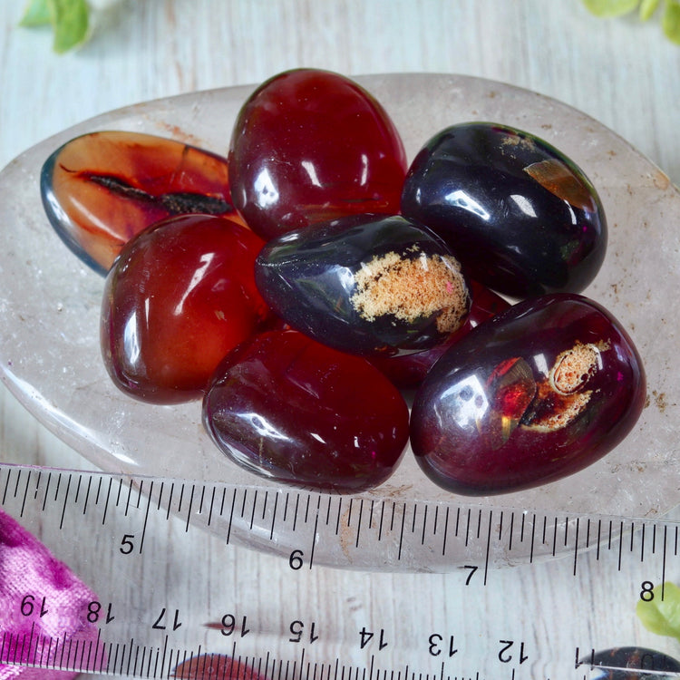 Red Amber Polished Tumbled Crystal Pocket Stone