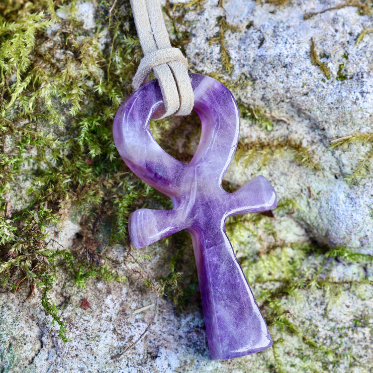 Hand Carved Crystal Ankh Necklace – Choose Your Stone
