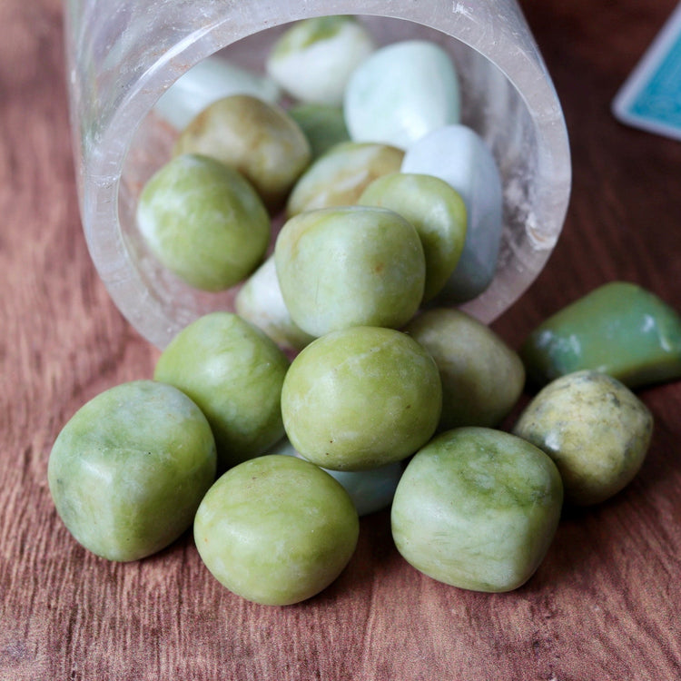 Chinese Green Jade Tumbled Pocket Crystal