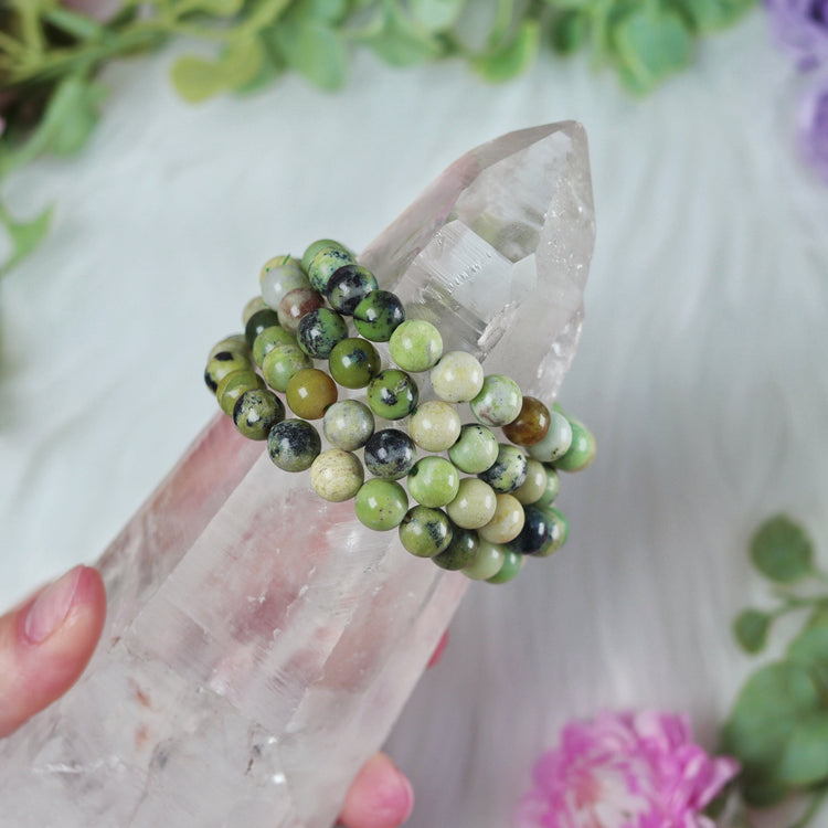 Chrysoprase Crystal Bracelet with 8mm Polished Bead on Stretch Cord for Growth, Creativity and Abundance  - Heart Chakra Jewelry