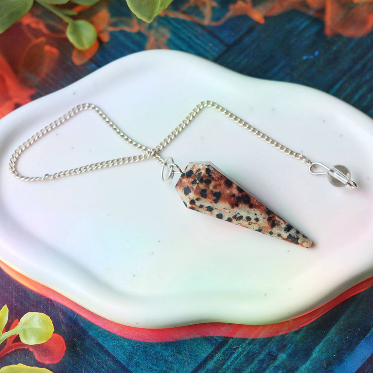 Dalmatian Jasper Crystal Pendulum - Chakra & Energetic System Balancing, Joyful Healing Tool for Body and Spirit
