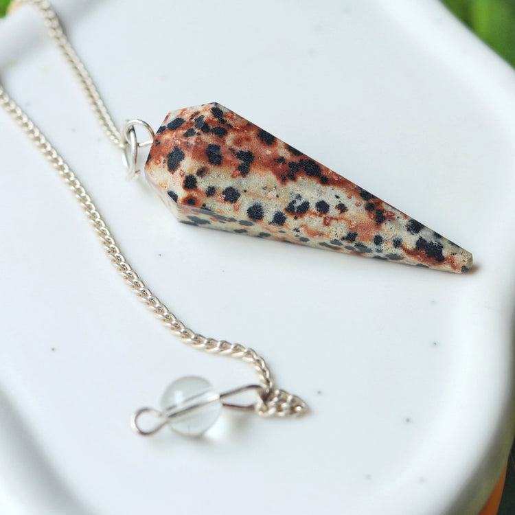 Dalmatian Jasper Crystal Pendulum - Chakra & Energetic System Balancing, Joyful Healing Tool for Body and Spirit