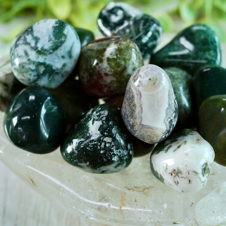 Green Moss Agate Tumbled Polished Pocket Crystal