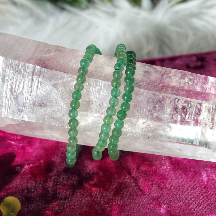 Green Aventurine Crystal Bracelet w/ 4mm Polished Gemstone Bead - Taurus, Virgo and Libra Gift - Heart Chakra Bracelet for Luck & Prosperity