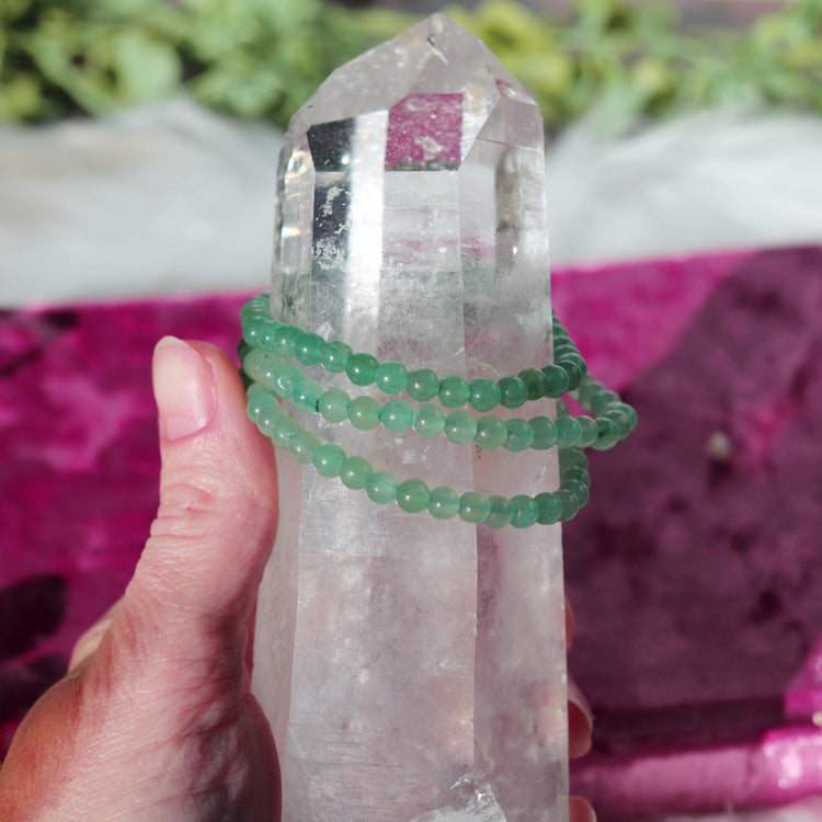 Green Aventurine Crystal Bracelet w/ 4mm Polished Gemstone Bead - Taurus, Virgo and Libra Gift - Heart Chakra Bracelet for Luck & Prosperity