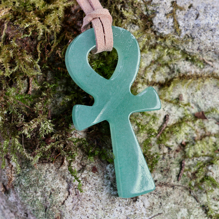 Hand Carved Crystal Ankh Necklace – Choose Your Stone