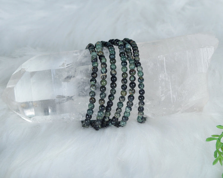 Kambaba Jasper Crystal Bracelet w/ 8mm Polished Gemstone Bead - Scorpio, Pisces, Capricorn Gift - Heart & Root Chakra Bracelet