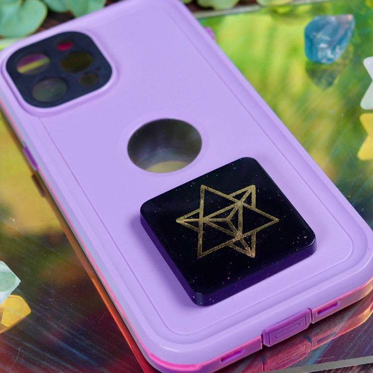 Orgonite Cell Phone Sticker with Gold Metatron Symbol for EMF Protection