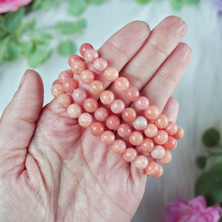 Peach Calcite Gemstone Crystal Bracelet for Solar Plexus Chakra, Confidence & Personal Power - Motivation and Positive Vibes Jewelry