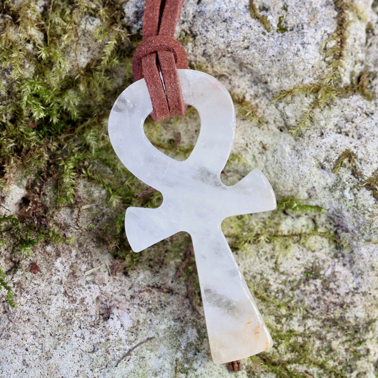 Hand Carved Crystal Ankh Necklace – Choose Your Stone